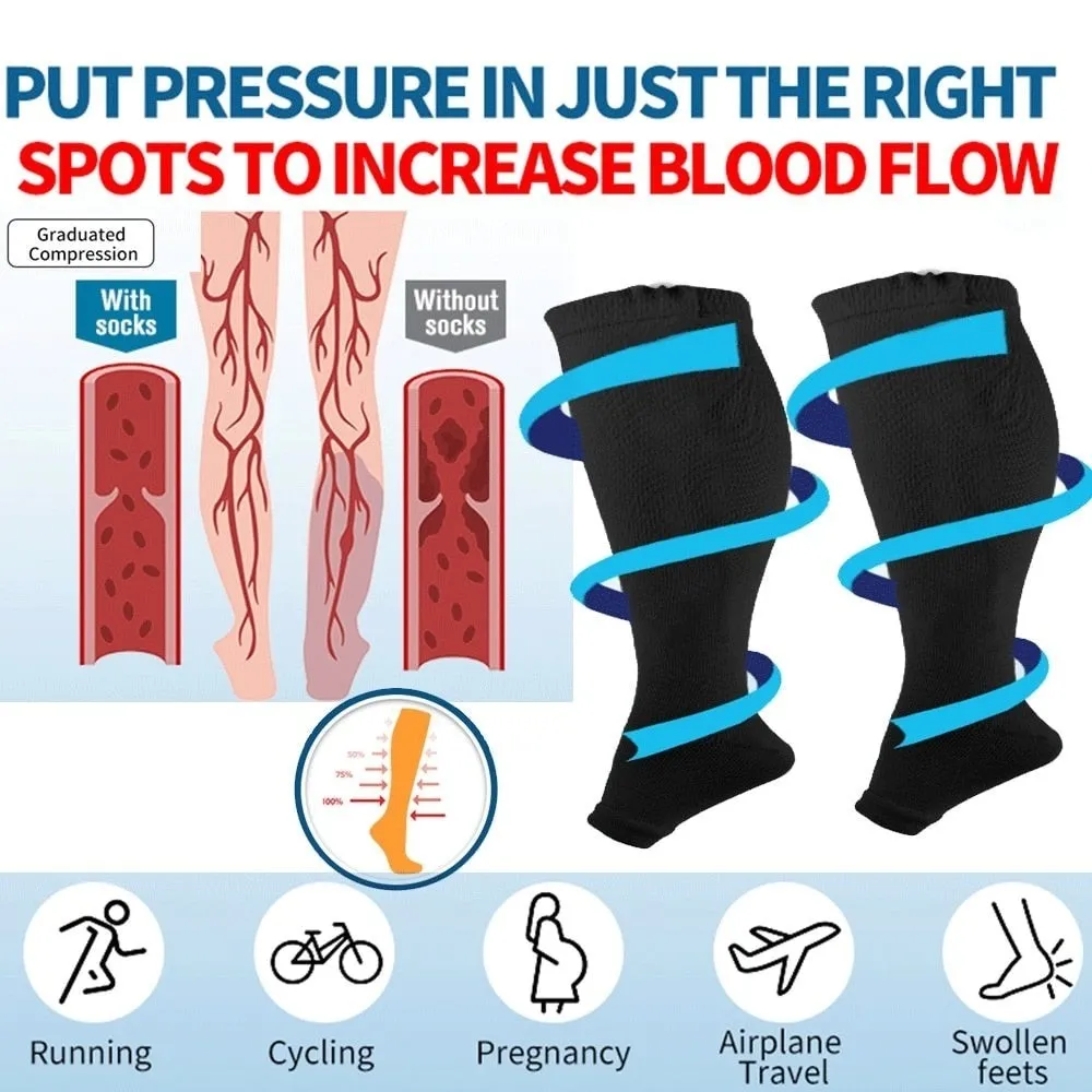 1 Pair Elastic High Stockings Calf Sleeves for Travel Work Fatigue Relief