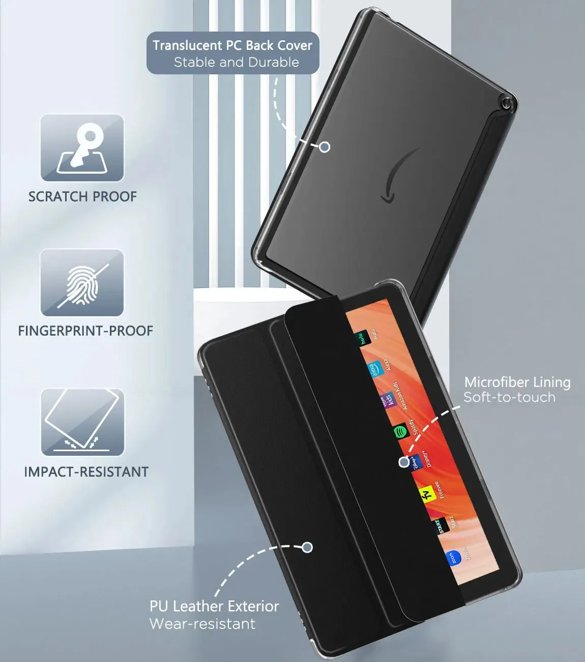 10.1 Inch Pu Leather Trifold Stand Cover for All-new Amazon Kindle Fire Hd 10 Tablet