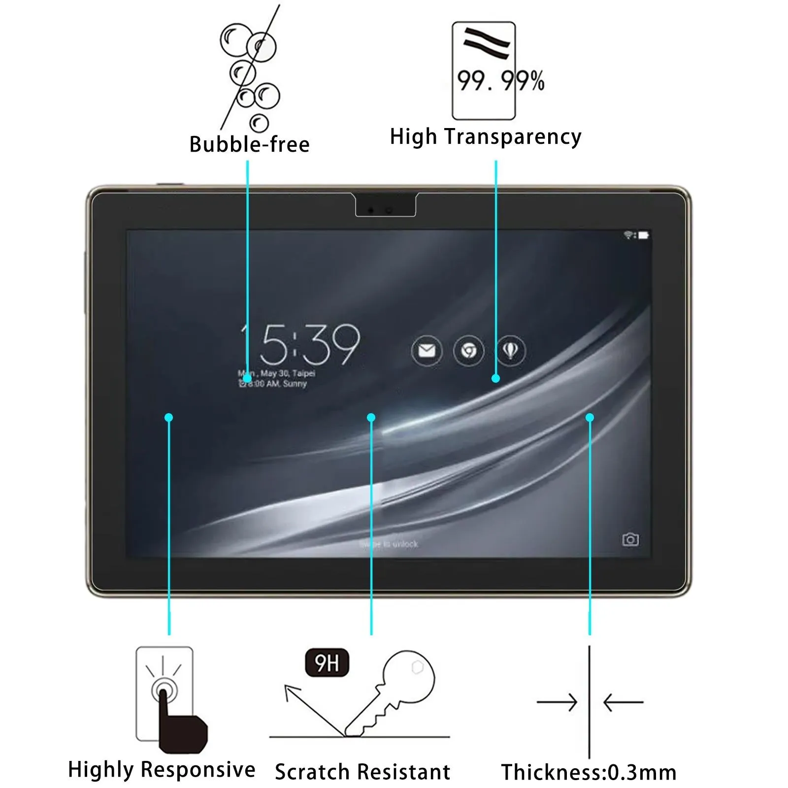 2-Pack Tempered Glass Film For Asus Zenpad 10 Z301Mfl - 9H 2.5D Explosion-Proof
