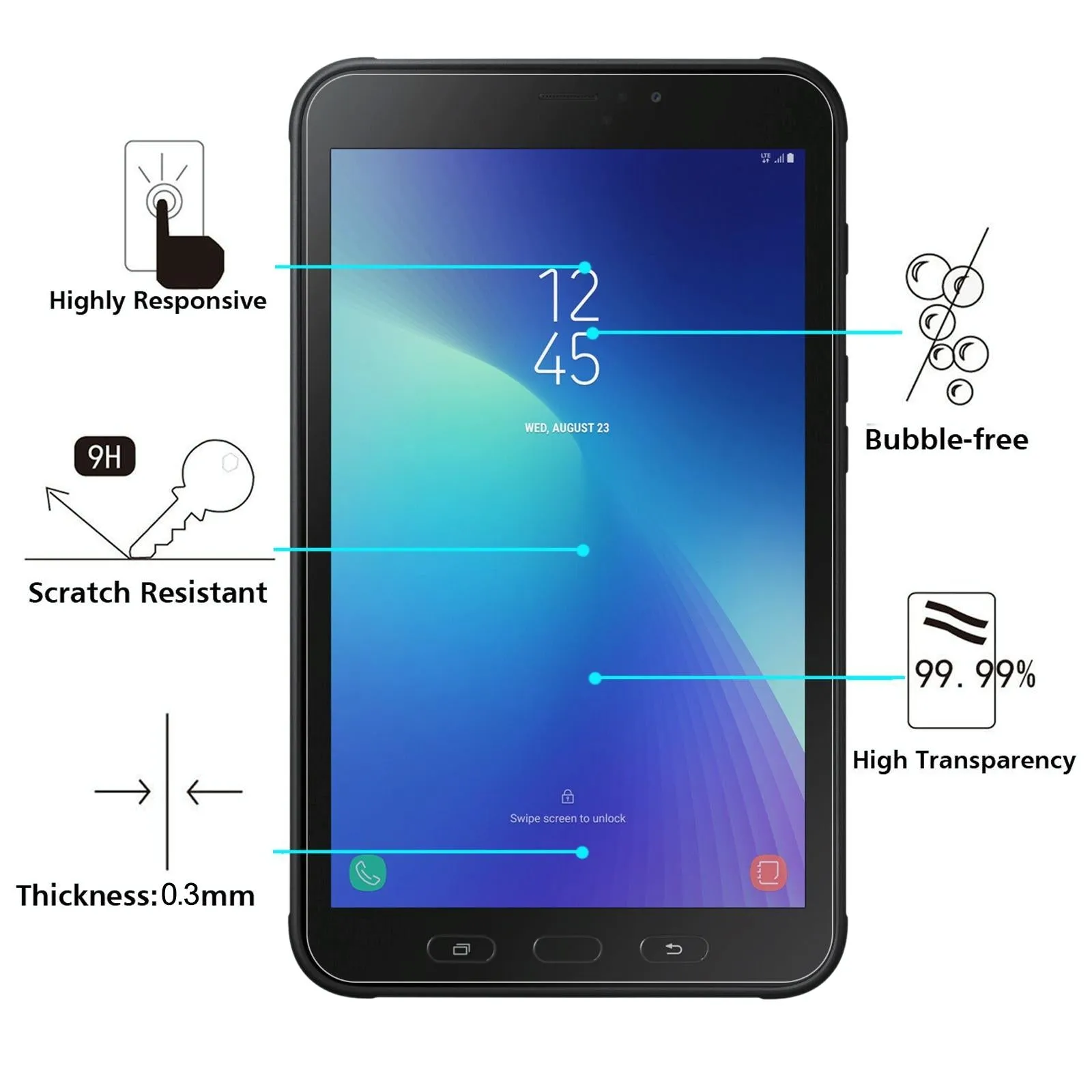 2-pack Tempered Glass Film for Samsung Galaxy Tab Active 2