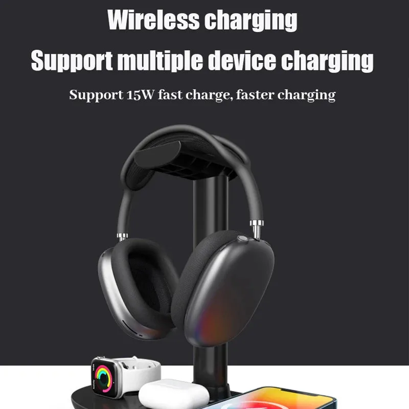 4in1 Headphones Stand for Airpods Max Detachable Headset Holder Hanger Wireless Charger for IOS Phone Watch Bluetooth Headset