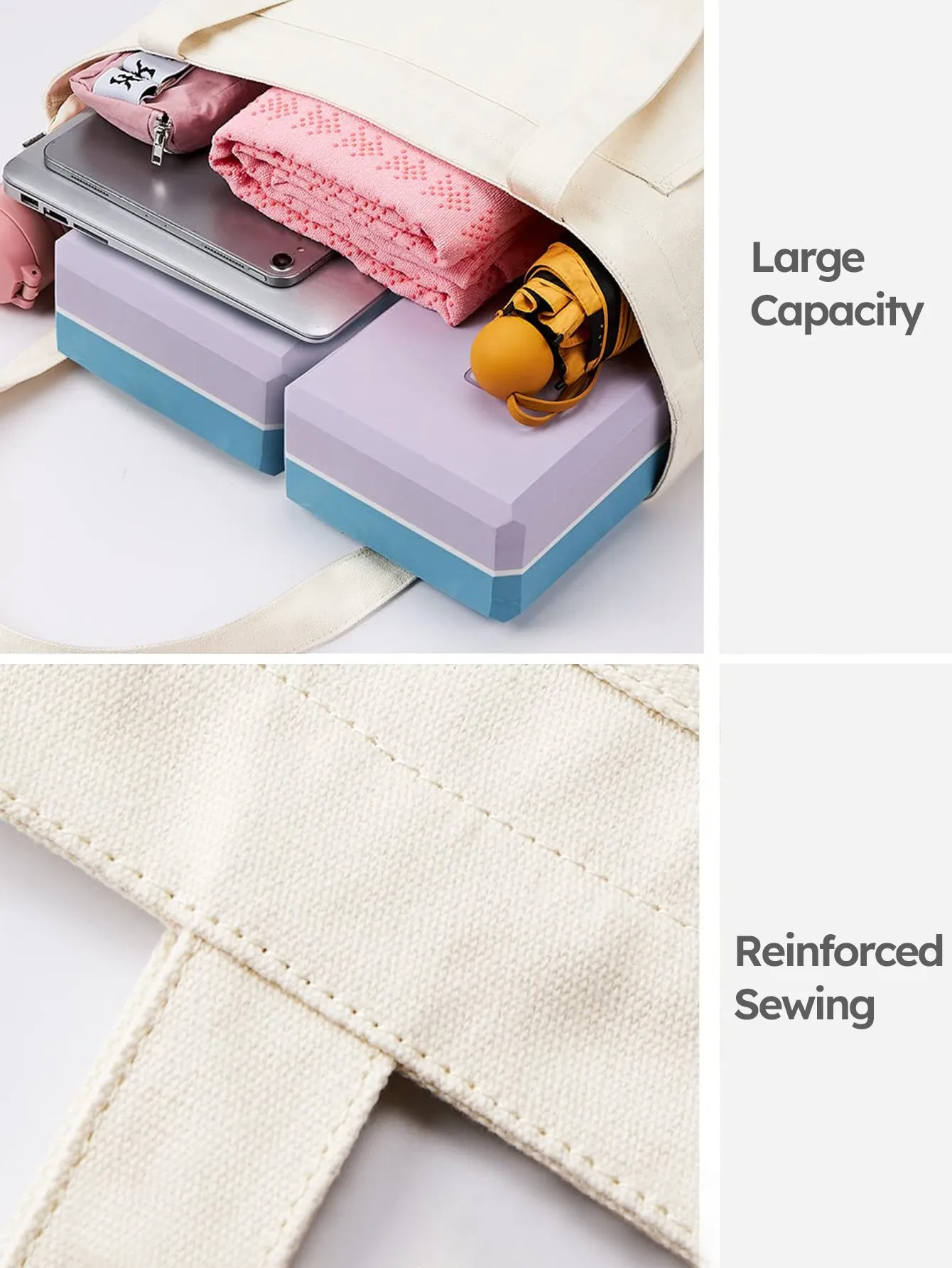Canvas Tote Bag with Yoga Mat Carrier Pocket (Without Mat)