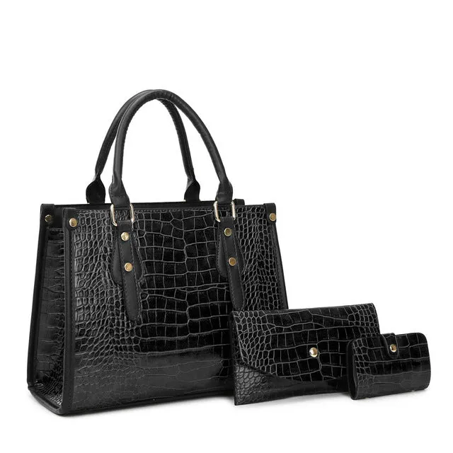 Chic CrocStyle 3 Piece Designer Bag Set