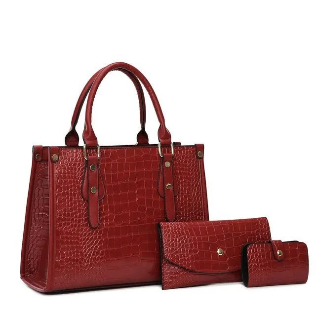 Chic CrocStyle 3 Piece Designer Bag Set