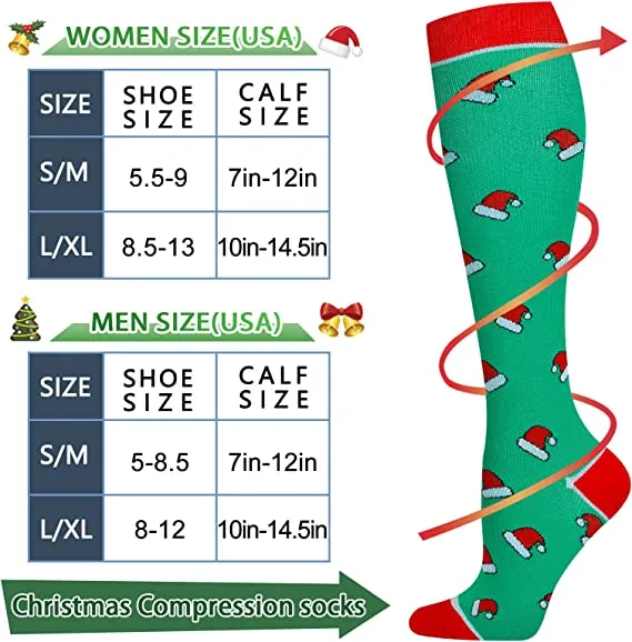Christmas Socks for Women Men Circulation, Knee High Compression Socks 15-20mmHg for Nurse, Running Athletic