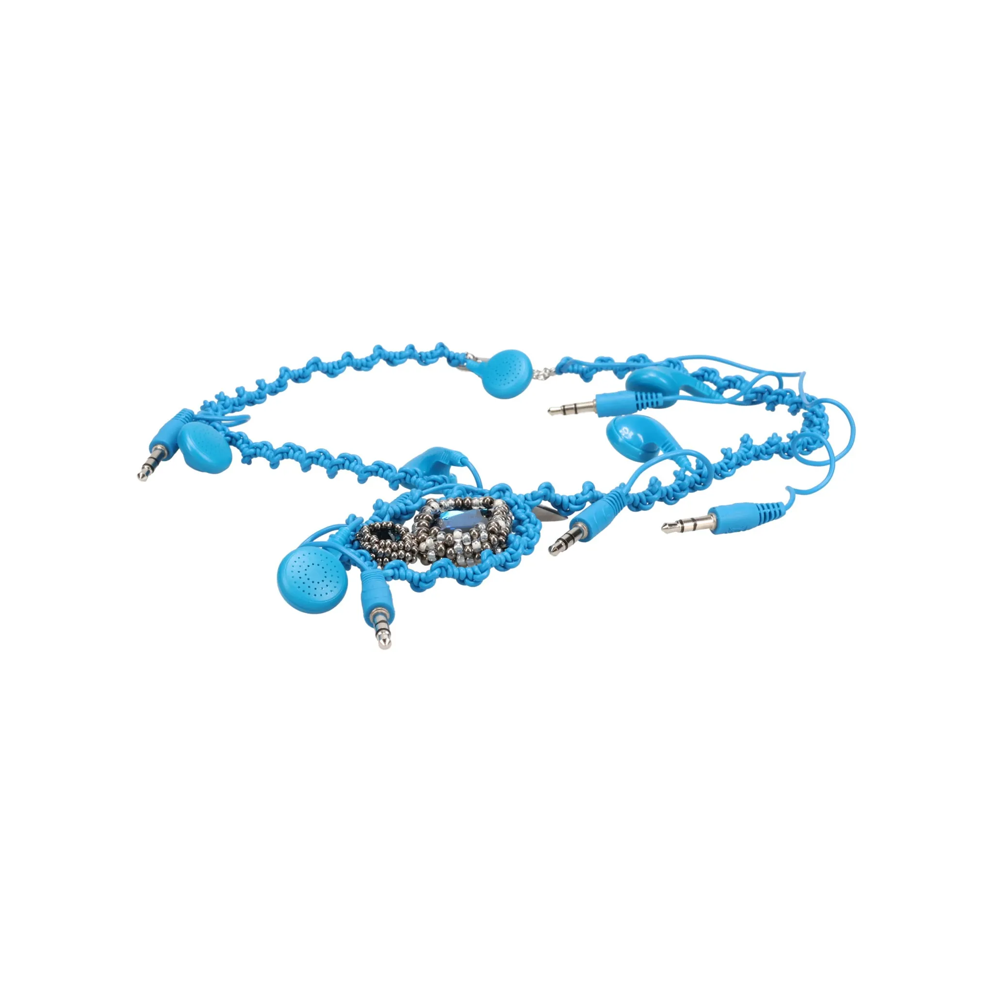 HEADPHONE NECKLACE WITH TWO JEWELS / BLUE