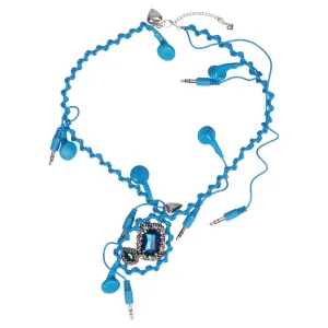 HEADPHONE NECKLACE WITH TWO JEWELS / BLUE