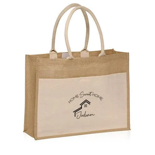 Jute Canvas Pocket Tote with Velcro Customized with your Brand or Logo