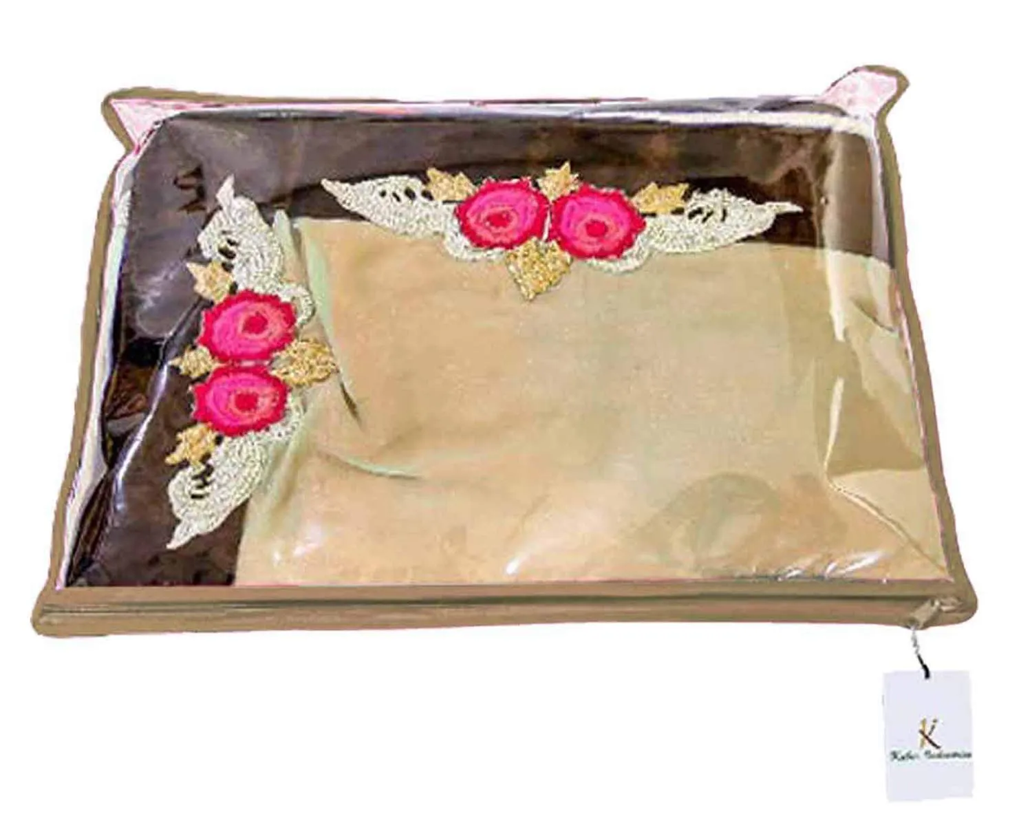 Kuber Industries Non-Woven Single Packing Saree Cover|Zipper Closure Transparent|Pack Of 12 (Brown)-Kubmart2826