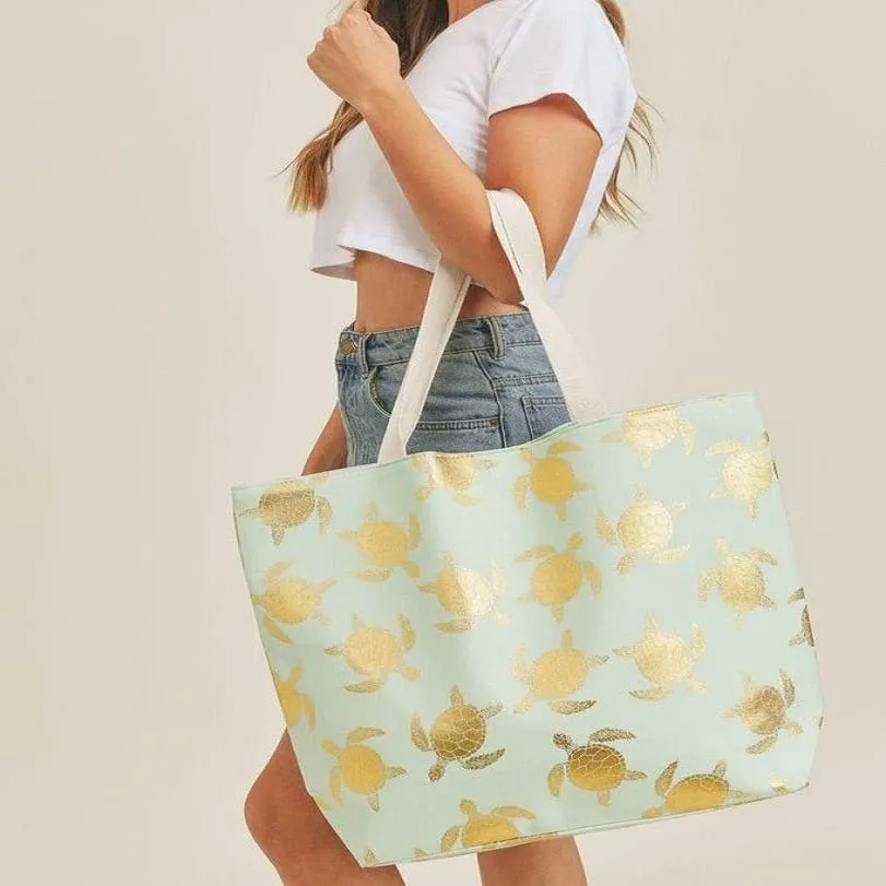 MB0124 Gold Foil Turtle Beach Bag