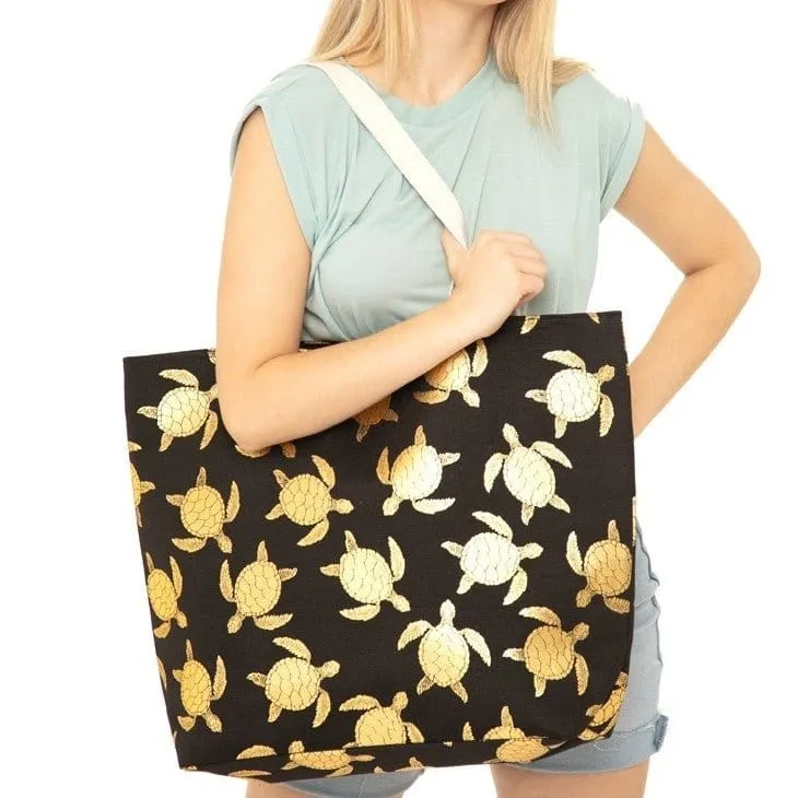 MB0124 Gold Foil Turtle Beach Bag