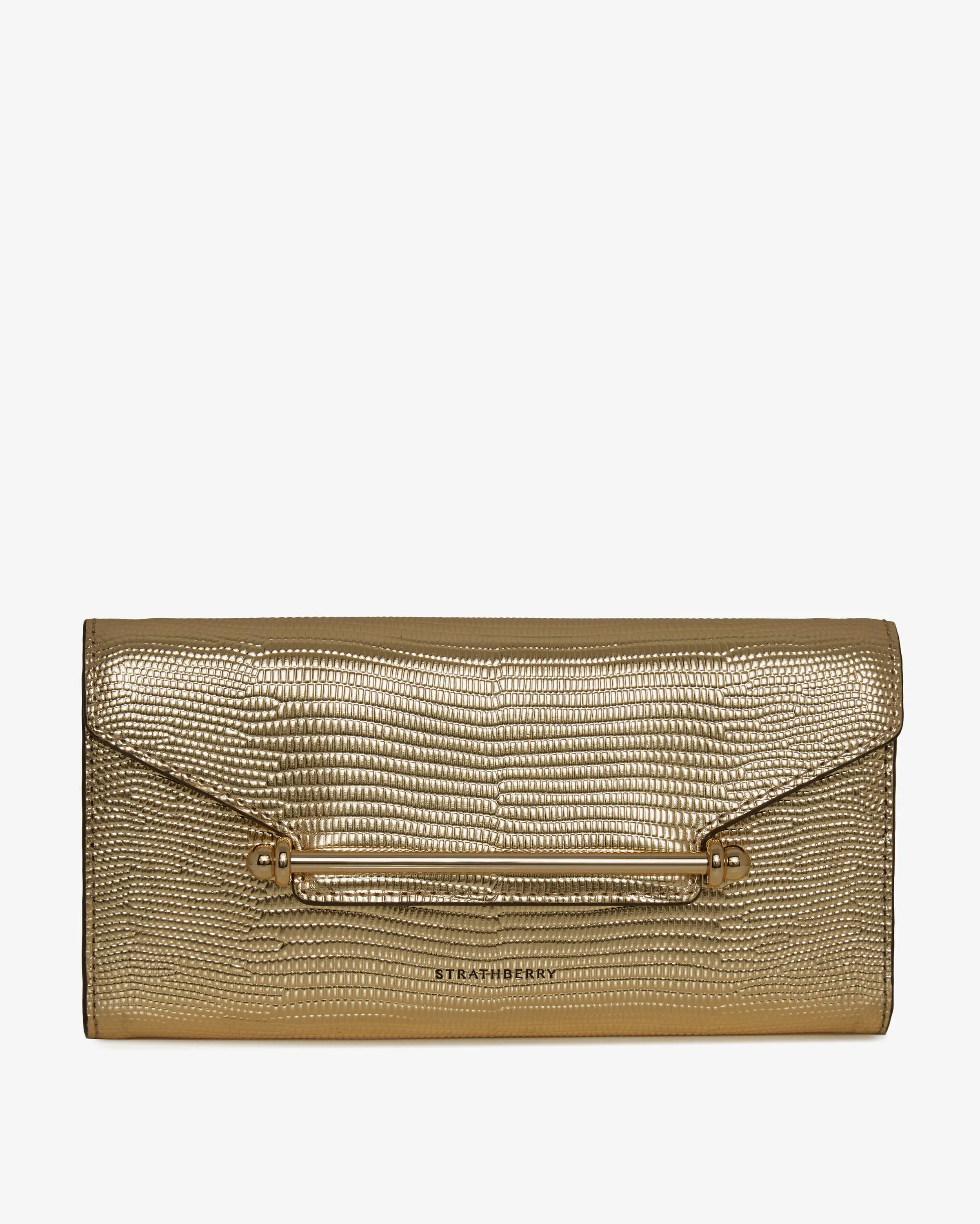 Multrees Chain Wallet - Lizard-Embossed Leather Metallic Gold